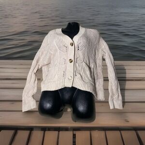 Madewell 100% Cotton Hillview Cream Chunky Knit Cardigan Womens L